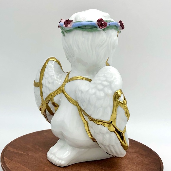 Kintsugi Angel Kneeling Praying Porcelain Cherub Gold Crack Personal Growth Gift - Picture 7 of 11